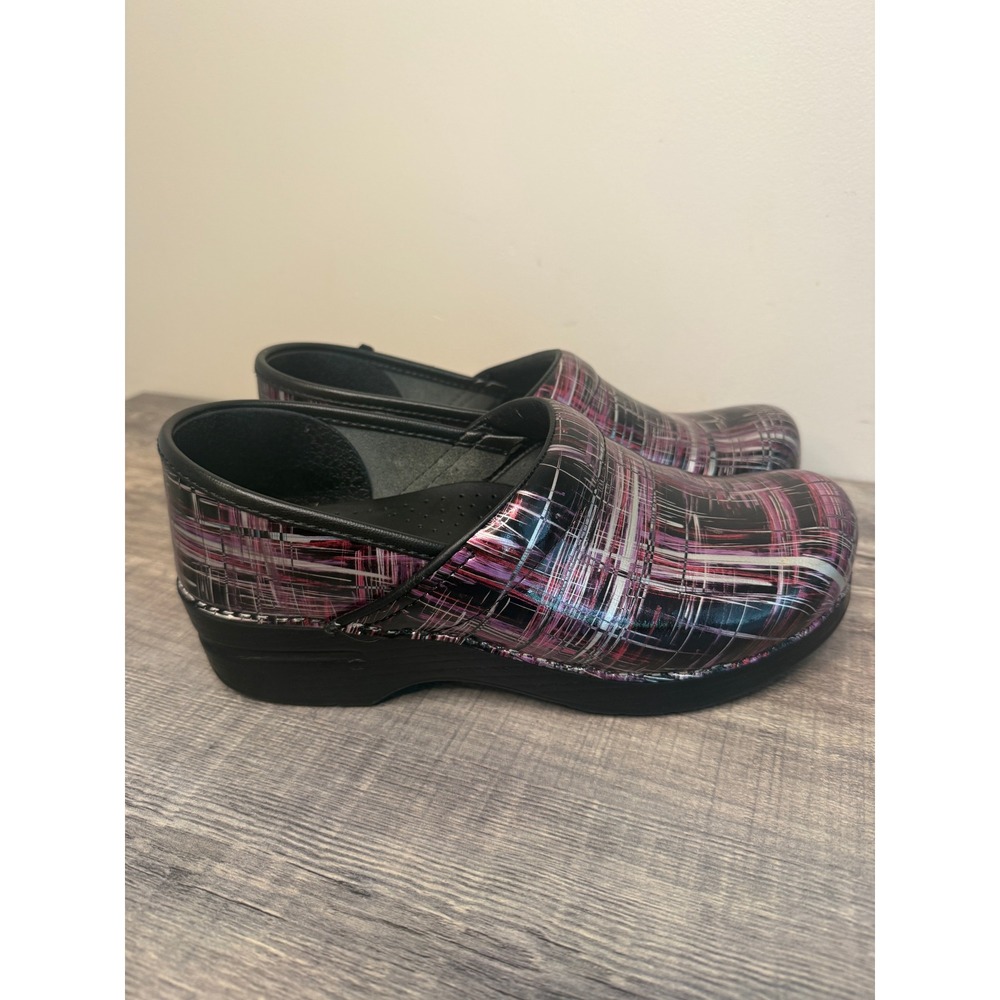 Dansko Professional Clogs Pink Purple Plaid Patent Leather EU 39 US 8.5-9